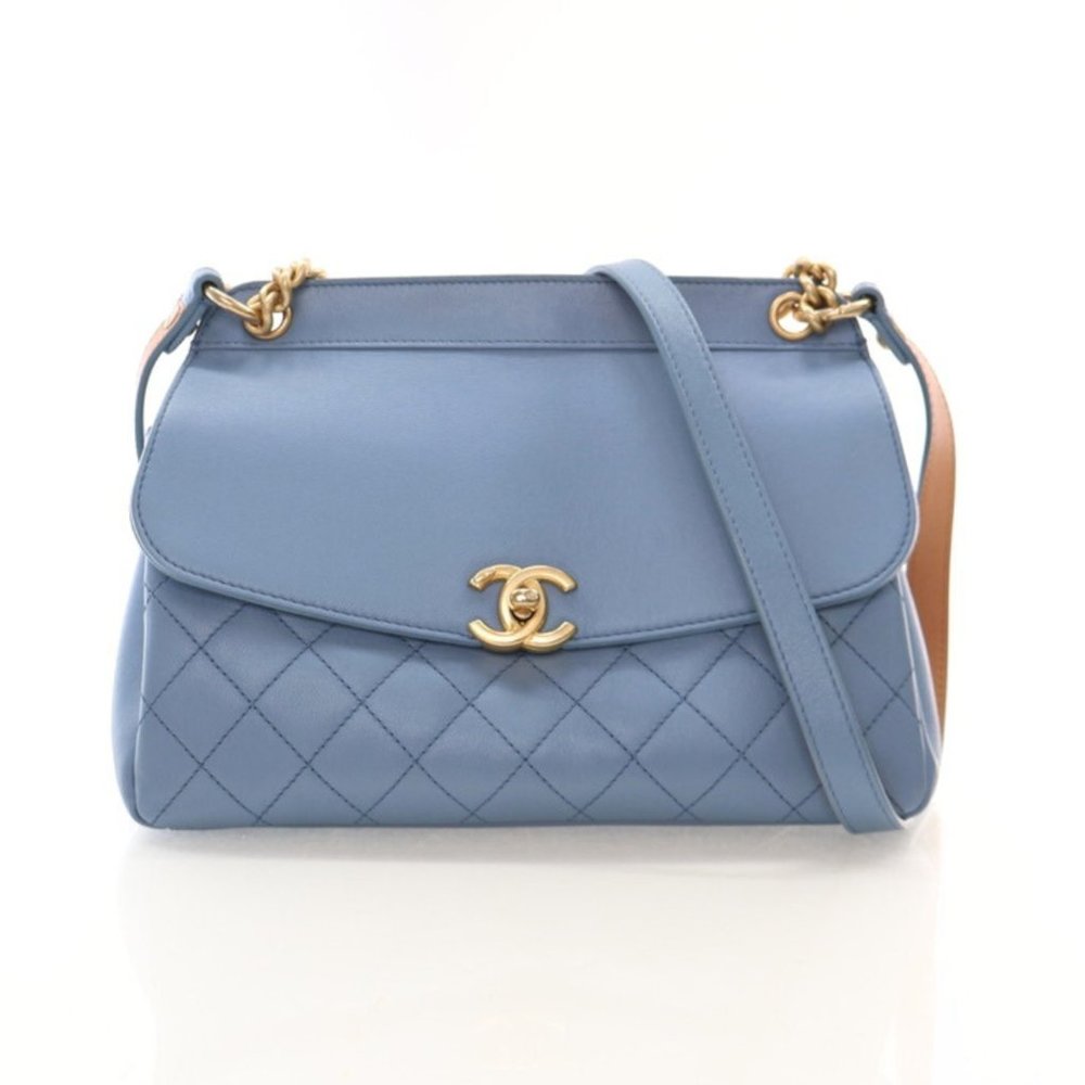Chanel Medium Blue Calfskin Curve Flap Bag